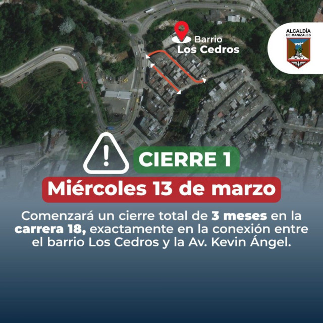 Este miércoles y lunes comenzarán cierres viales por obras en Los Cedros